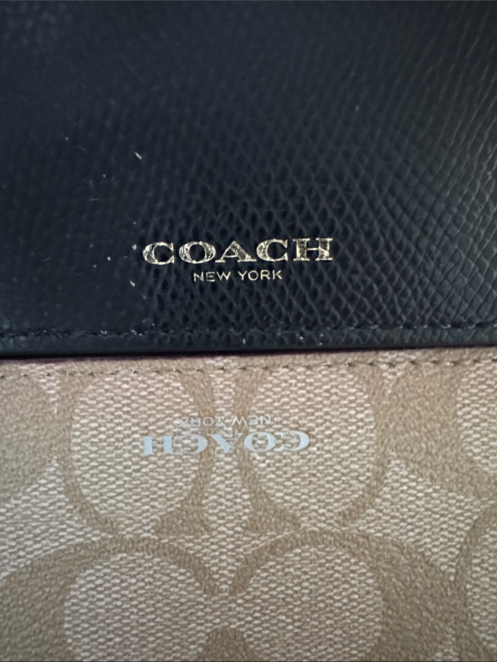 2 Coach Zip Slim Pouch Signature Monogram Tan Pink Lined / Black Pebble Leather - Picture 7 of 13